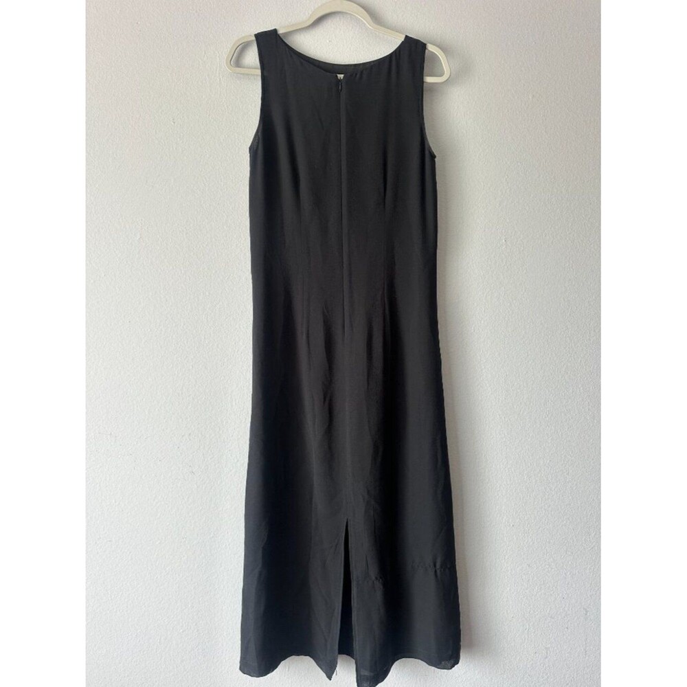 100% Silk Vintage Valerie Stevens Petites Black Maxi Dress Floral Accent PM 90s - Picture 6 of 7